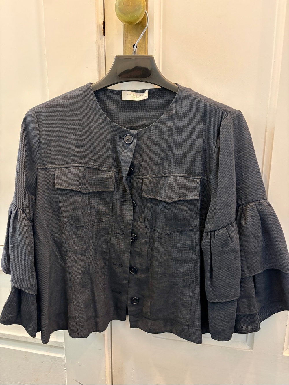Lola & Sophie Navy Tiered Ruffle Sleeve Button Jacket